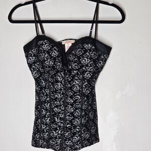 Vintage Y2K Fairy Grunge Lace Corset Style Camisole Black Floral Candies Sz M